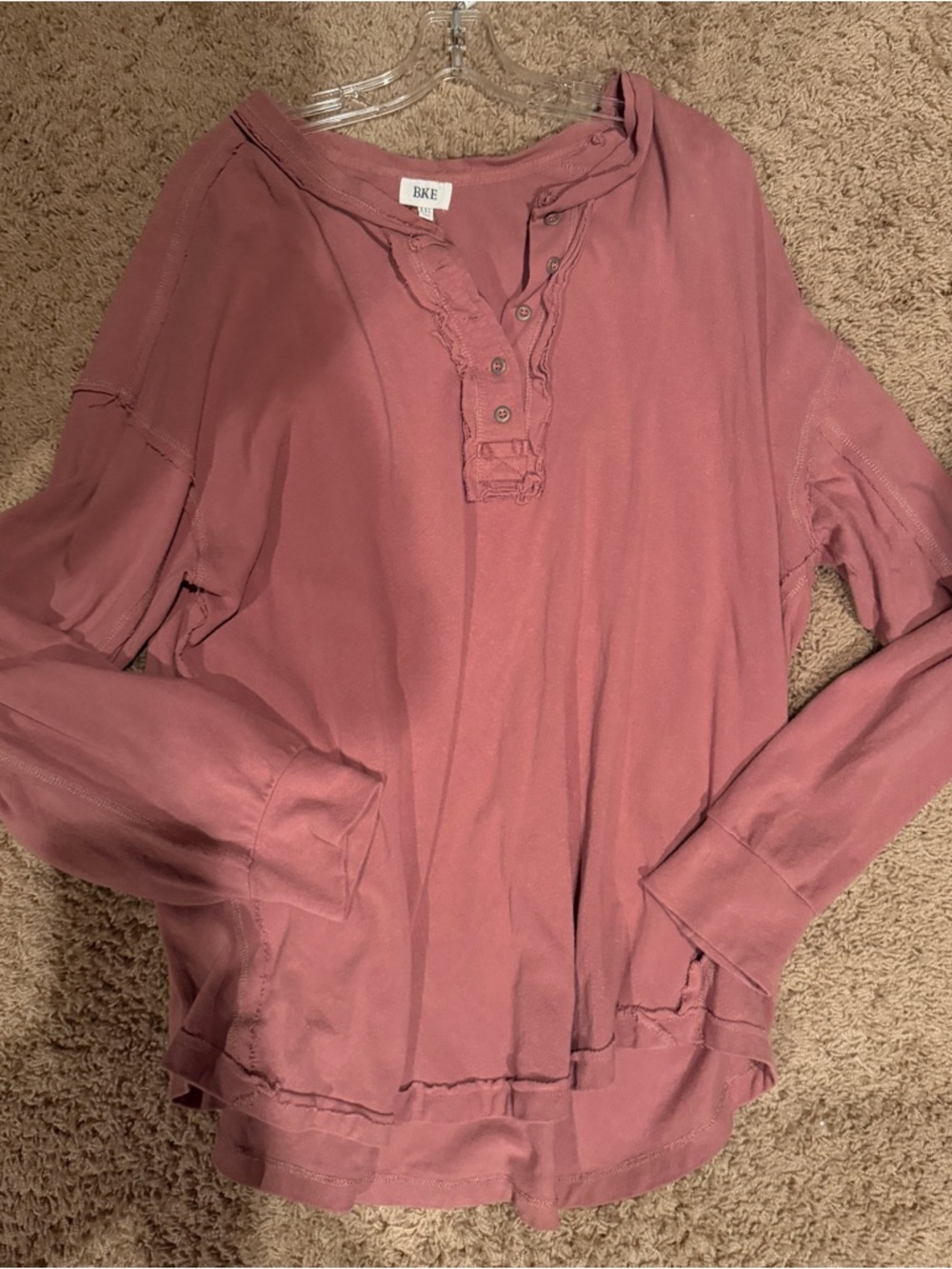 BKE Long-Sleeve Henley Top in Dusty Rose